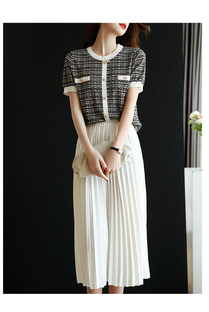 Chic Short-Sleeve Tweed Knit Top Short Sleeve Effortless Shirt