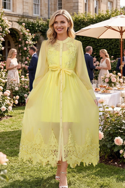 Sheer Embroidered Organza Maxi Dress with Slip & Belt - LAI MENG FIVE CATS