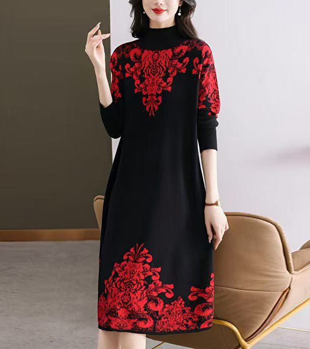 Women's Long Sleeve Stretch Sweater Midi Dress