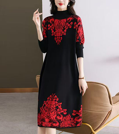 Women's Long Sleeve Stretch Sweater Midi Dress