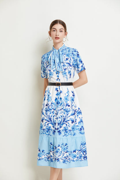 SSY-Women's Short Sleeve Floral Print Button Midi Dress