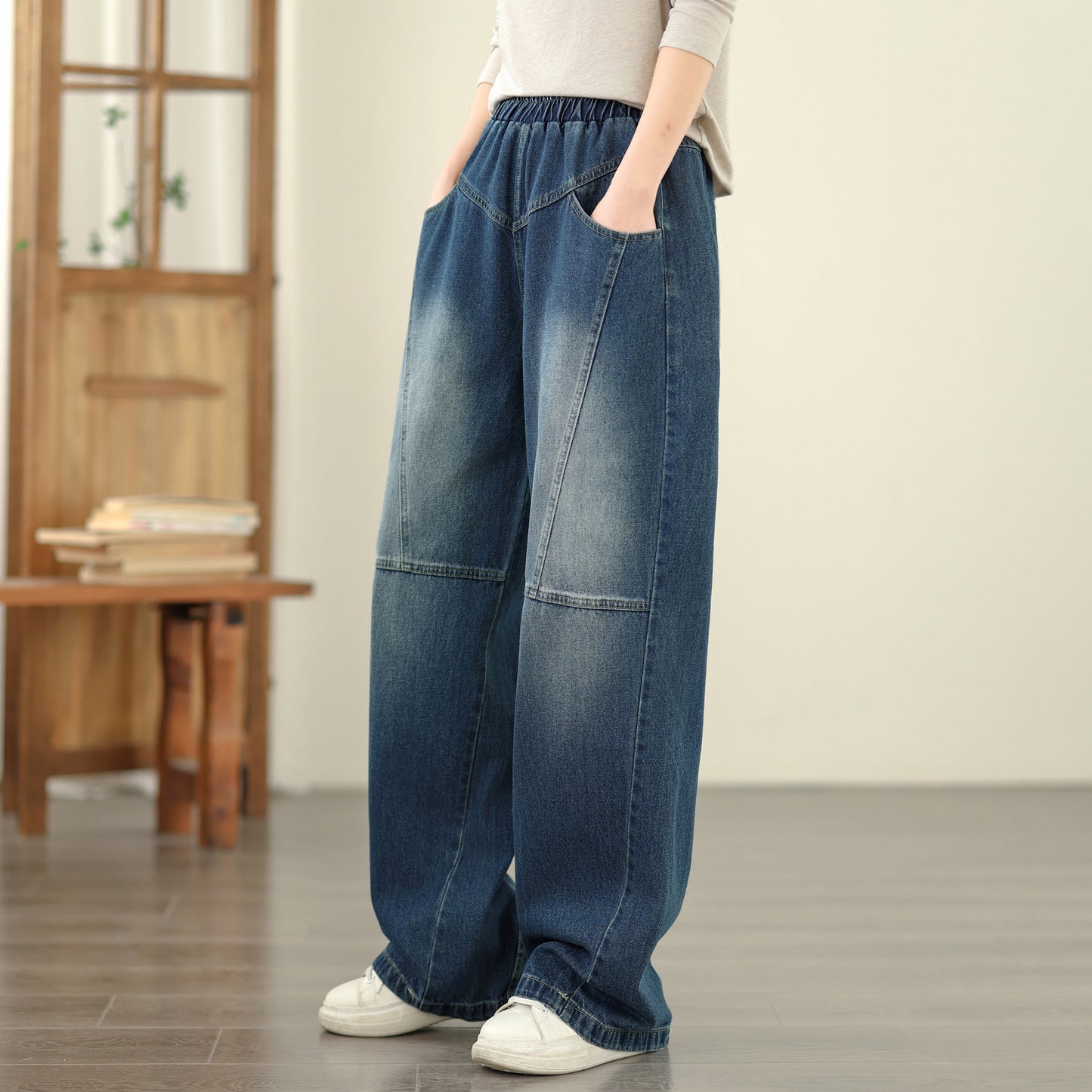 Women's Jeans Elastic Waist Baggy Wide Leg Pants
