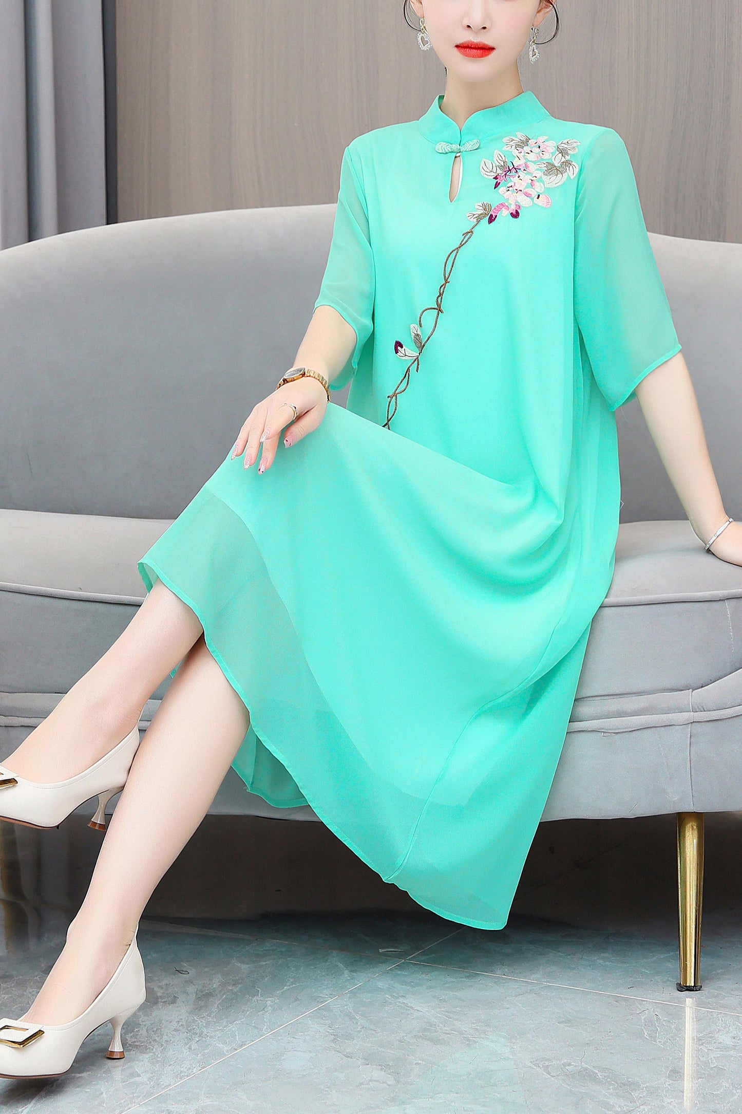 Hight Neck Cheongsam Casual Dress