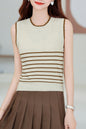 Women's Striped Sleeveless Shirt Ribbed Knit Tops