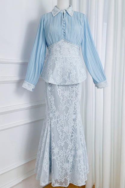 Lace Pearl Top Fishtail Skirt Two-Piece Lace Maxi Set - LAI MENG FIVE CATS