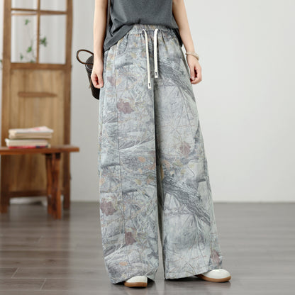 Women's Wide Leg Jeans Lightweight Wasited Elastic Print Y2K Pants - LAI MENG FIVE CATS