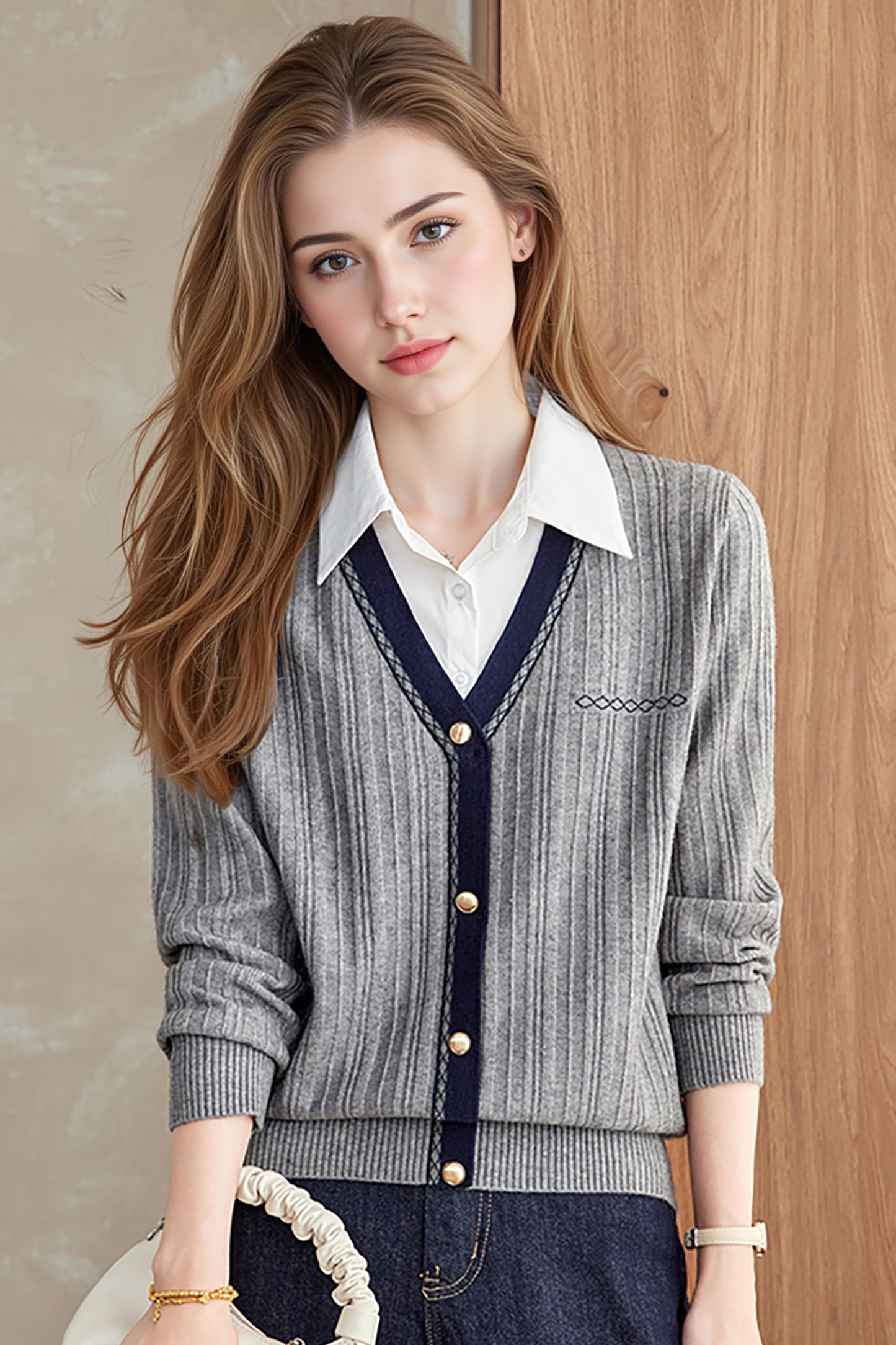 Women's Sweater 2 in 1 Lapel Ribbed Knit Pullover Top
