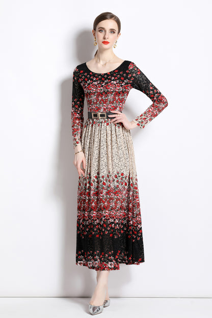 FSY-Women's Lace Floral U Neck Stretchy Maxi Dress