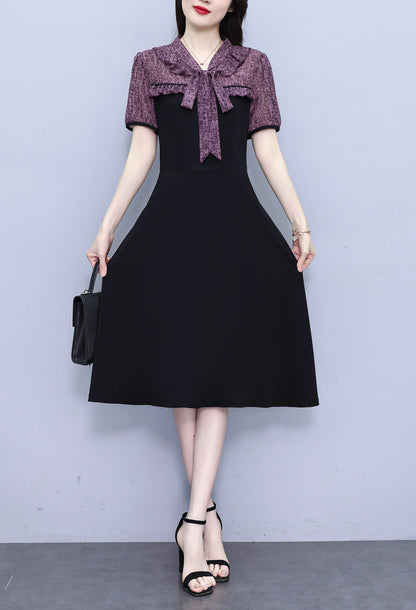 Women's Tie V-Neck Short Sleeve Pocket Midi Dress