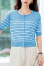 Women's Stripes Short Sleeve Knit Cardigan Tops