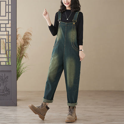 Stretchy Loose Bib Overalls with Pockets