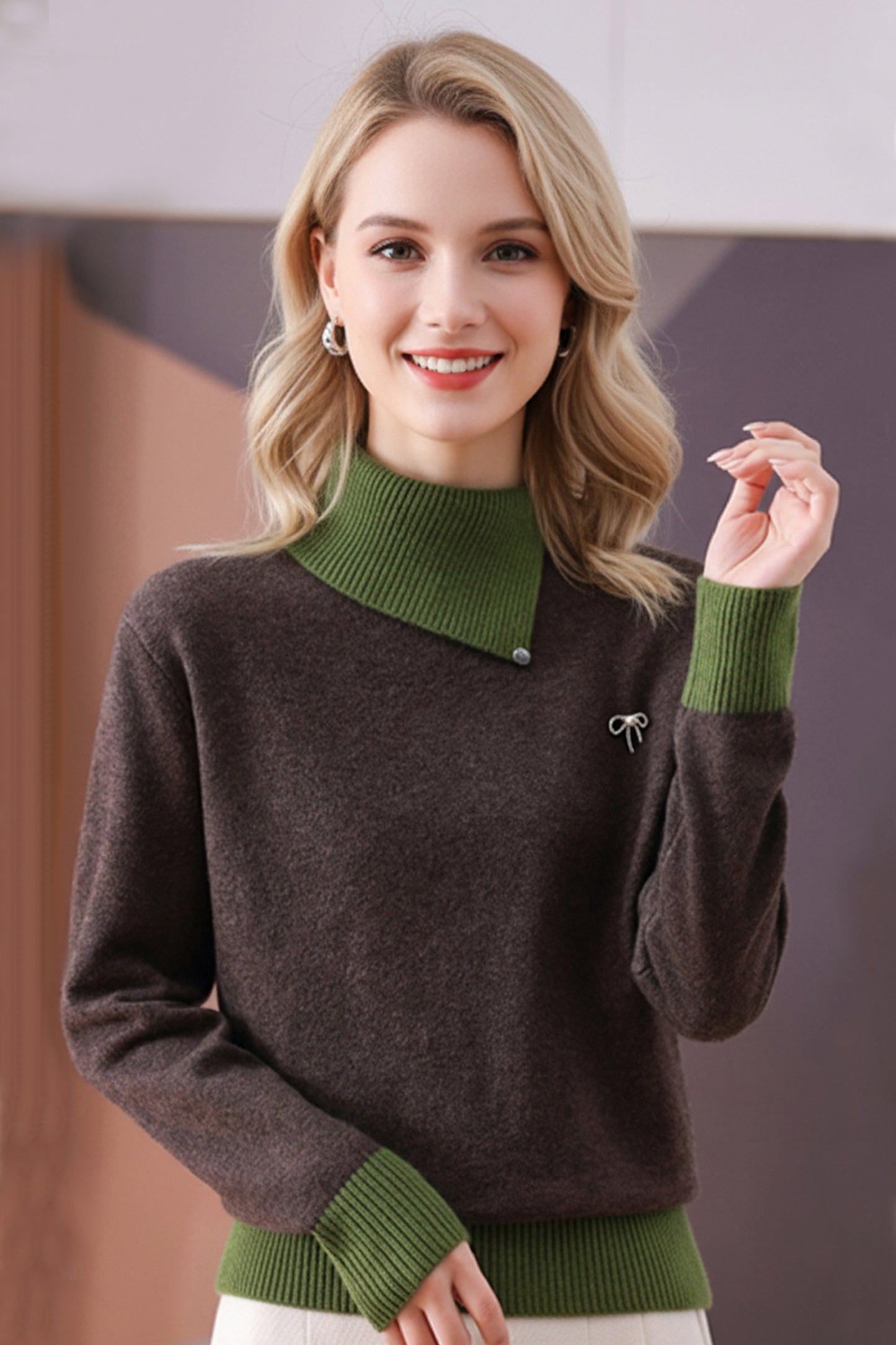 Women's Asymmetrical Lapel Sweaters Knit Pullover Tops