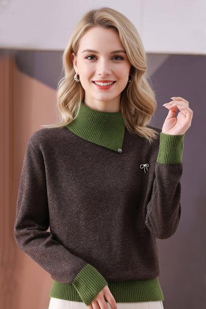 Women's Asymmetrical Lapel Sweaters Knit Pullover Tops