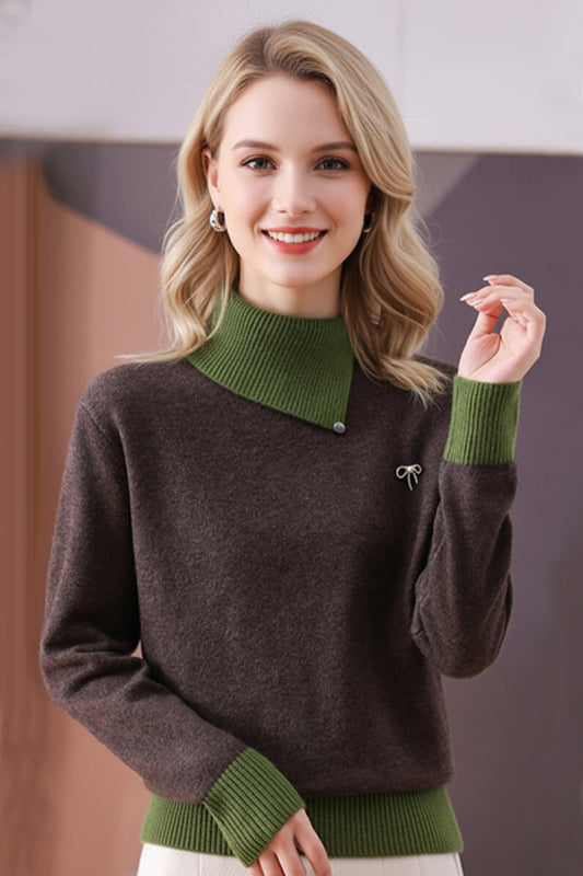 Women's Asymmetrical Lapel Sweaters Knit Pullover Tops