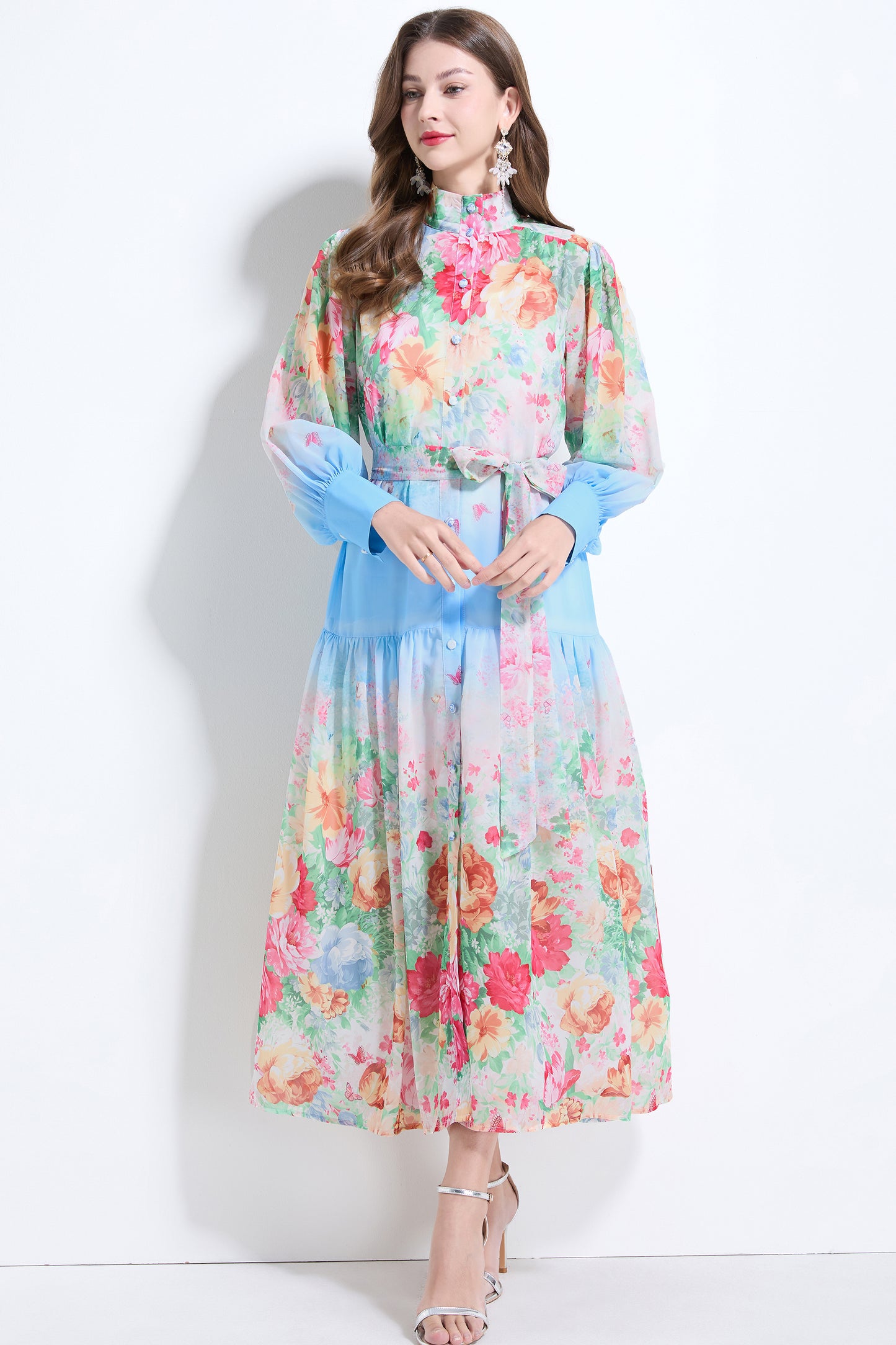 Women's Floral Print Casual Split Flowy Maxi Dress