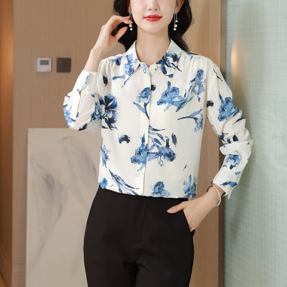 Women's Collared Floral Print Shirt Blouse Tops