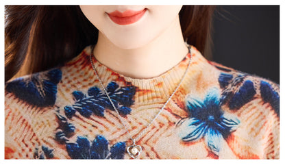 Women's Fall Long Sleeve Knitted Sweater Midi Dress