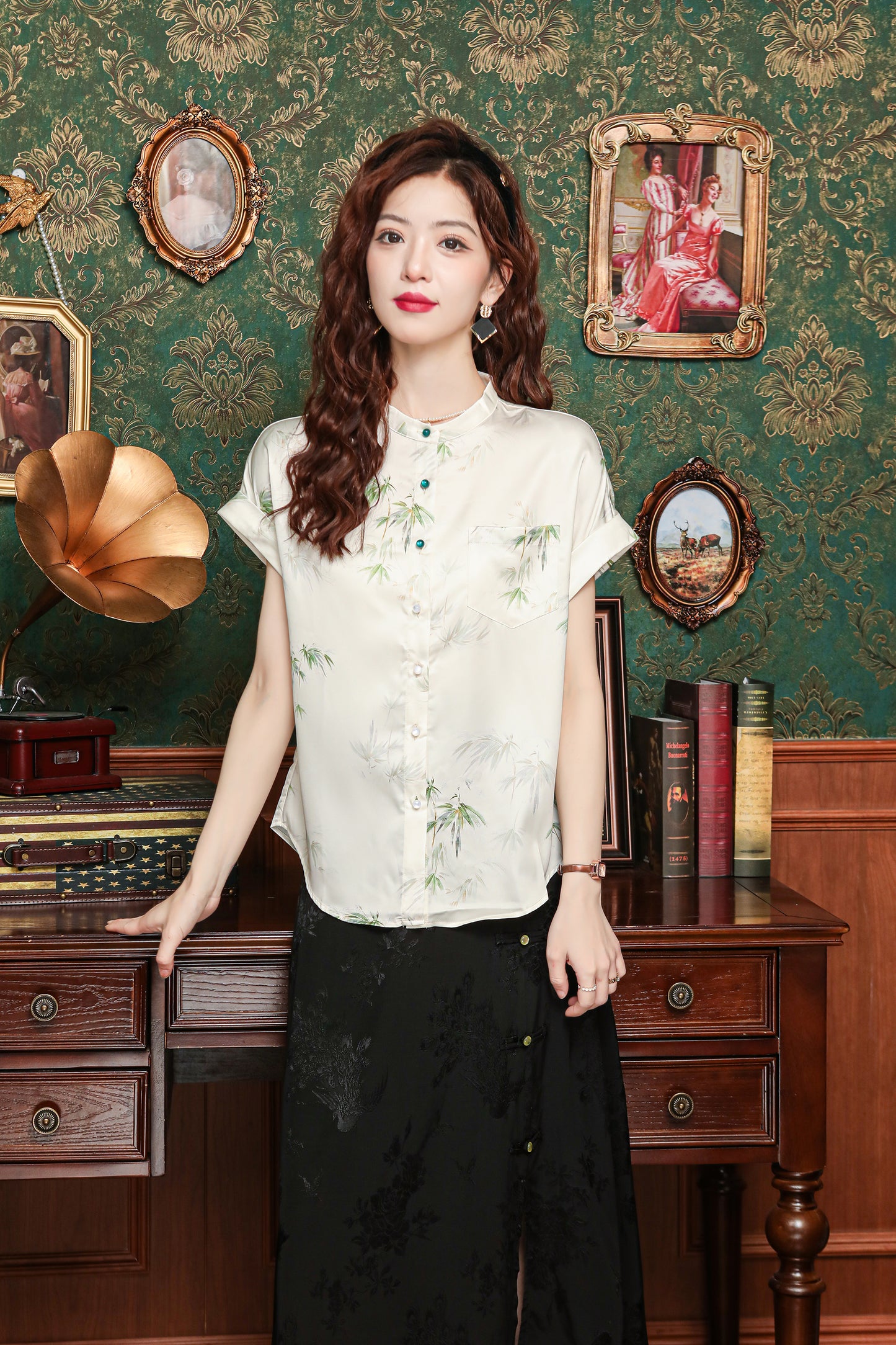Women's Chinese Style Silk Satin Jacquard Blouse