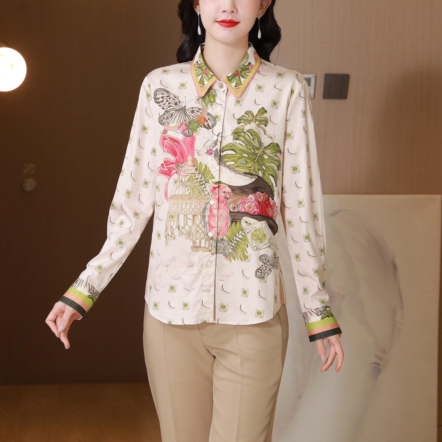 Women's Collared Floral Print Shirt Blouse Tops