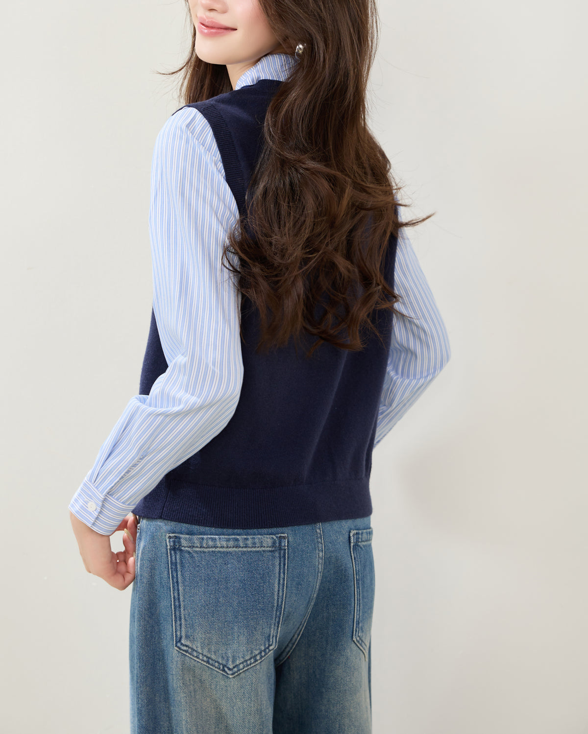 Navy Striped Collared Knit Shirt – Polished Preppy Fall Top