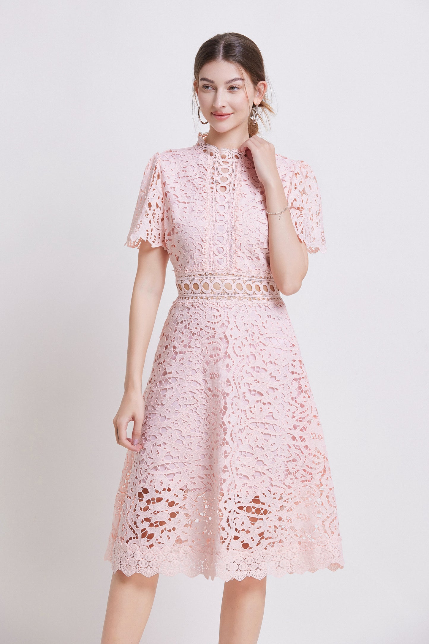 Women's Elegant Lace Hollow Midi Dress