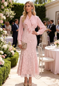 Elegant Pleated & Lace Midi Dress with Tie Neck, Beaded Details & Flounce Hem - LAI MENG FIVE CATS