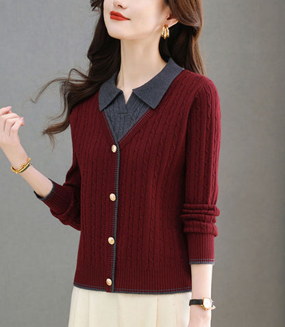 Women's Sweaters Tops Lapel Ribbed Knit Pullover Shirt