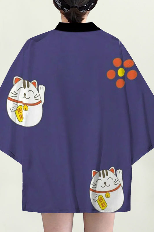 Women's Lucky Cat Cardigan Kimono Cover up Tops