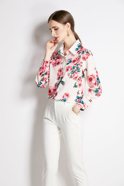 ESY-Women's Shirt Print Long Sleeve Button Blouse - LAI MENG FIVE CATS