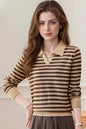 Women's Striped Sweater Lapel Ribbed Pullover Knit