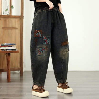 Vintage Embroidered Patchwork Denim Harem Pants