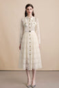 Women's Long Sleeve Lace Silk Patchwork Midi Dress - LAI MENG FIVE CATS