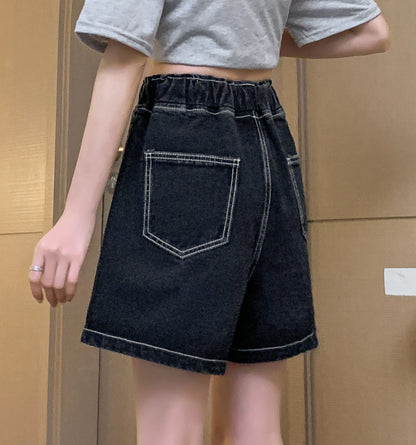 Elastic High Waisted Denim Shorts