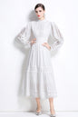 Women's lace Puff sleeve solid color maxi dress