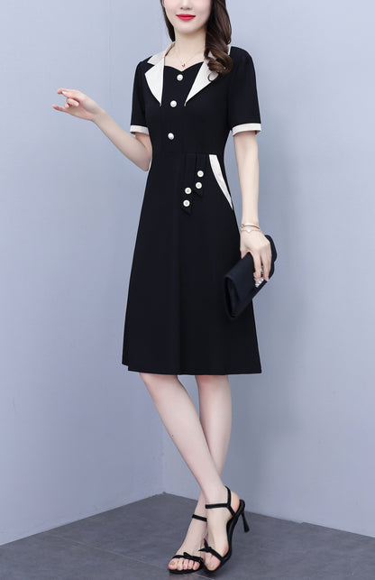 Women's Short Sleeve Pocket Work Office Suit Dress - LAI MENG FIVE CATS