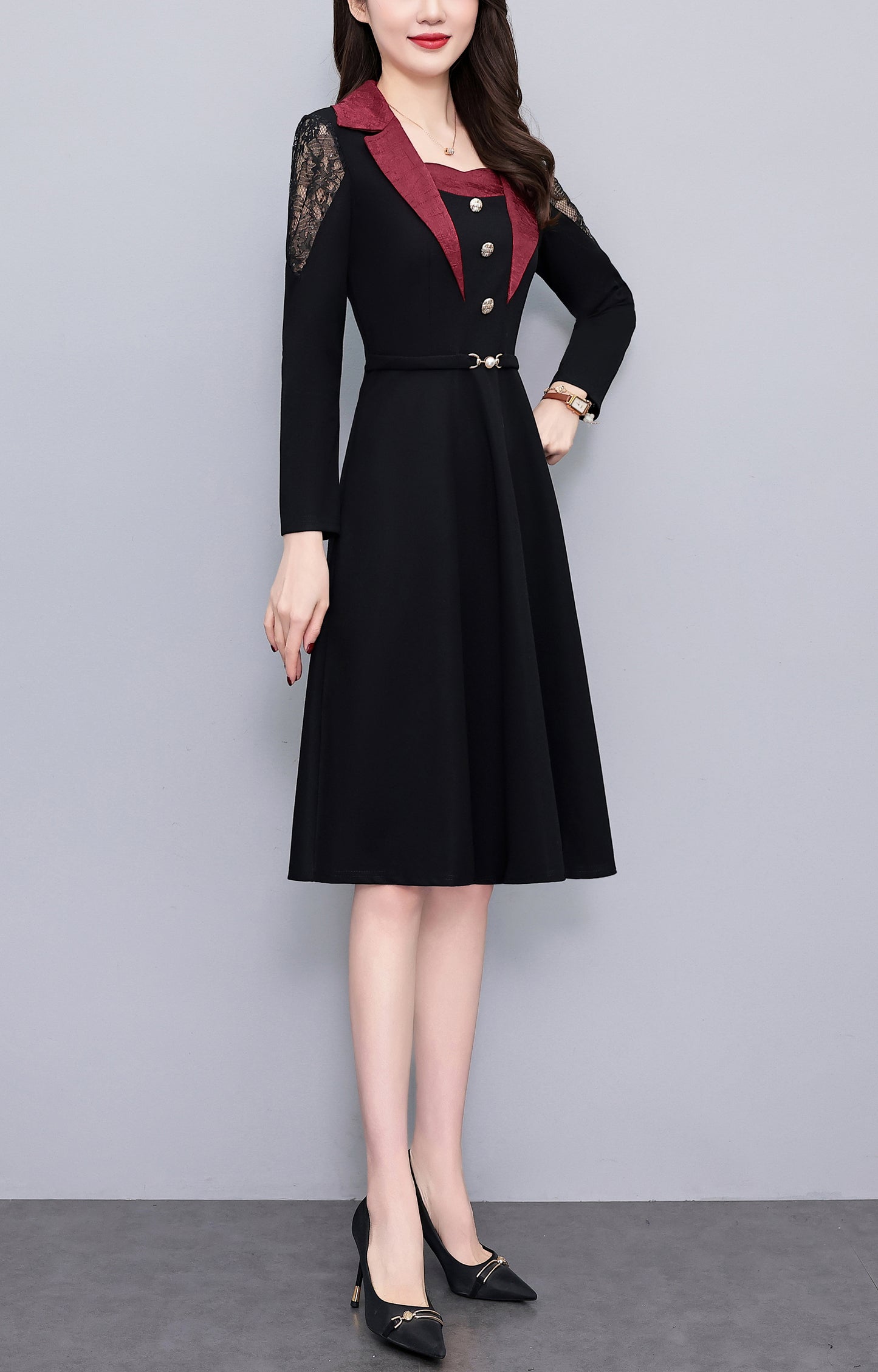 Women's Long Sleeve Pocket Work Office Suit Dress
