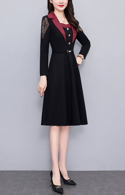 Women's Long Sleeve Pocket Work Office Suit Dress