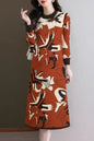 Women's Turtleneck Print Pullover Sweater Midi Dress