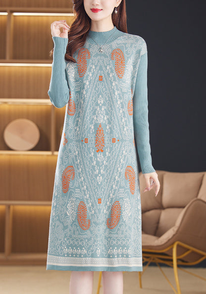 Women's Fall Long Sleeve Knitted Sweater Midi Dress