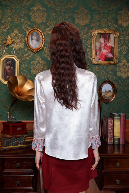 Women's Chinese Style Silk Satin Jacquard  Shirt - LAI MENG FIVE CATS