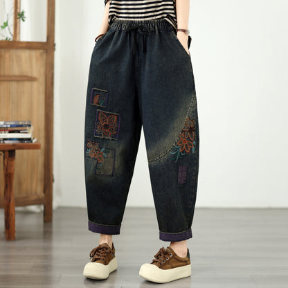 Vintage Embroidered Baggy Jeans Denim Harem Pants
