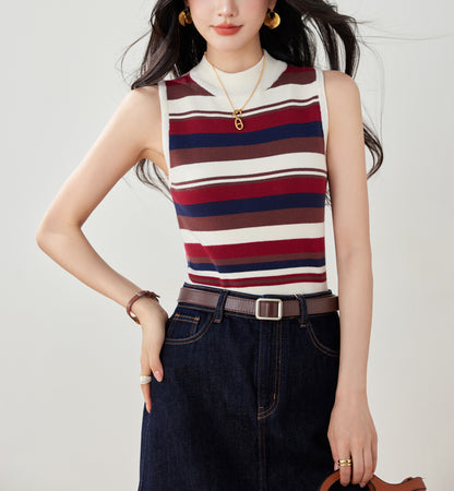 Women's Stripe Sleeveless Ribbed Knit Tops