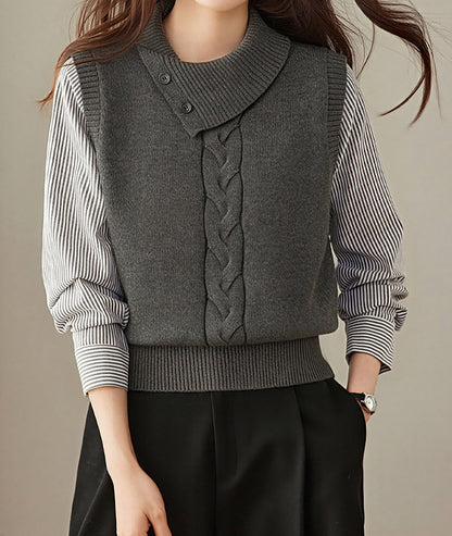 28726 Layered-Look Knit Sweater in Gray & Navy