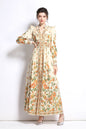 Women's Vintage Floral Print V Neck Button Front Maxi Dress