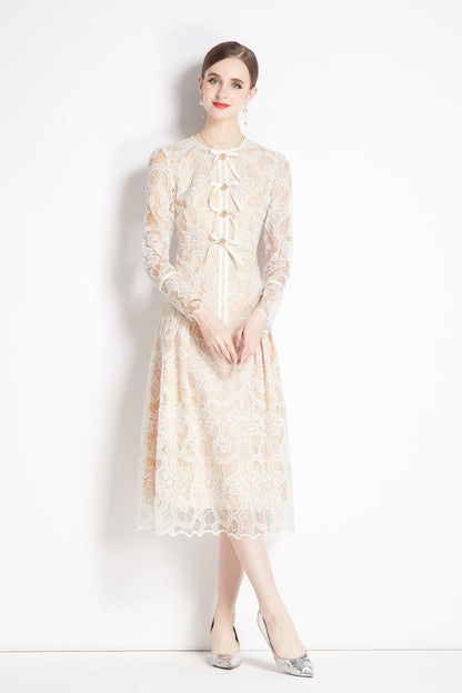 Women's Lace Floral Long Sleeve Midi Dress