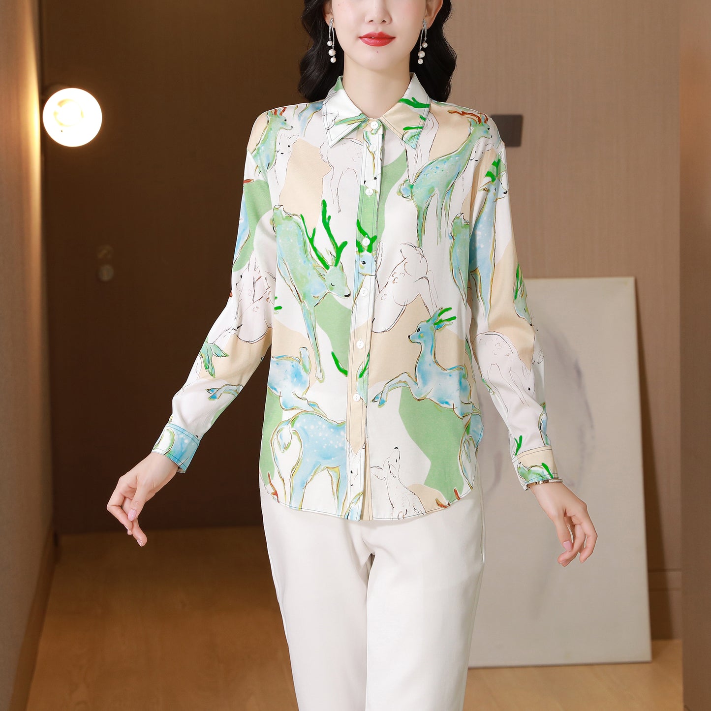 Women's Collared Floral Print Shirt Blouse Tops