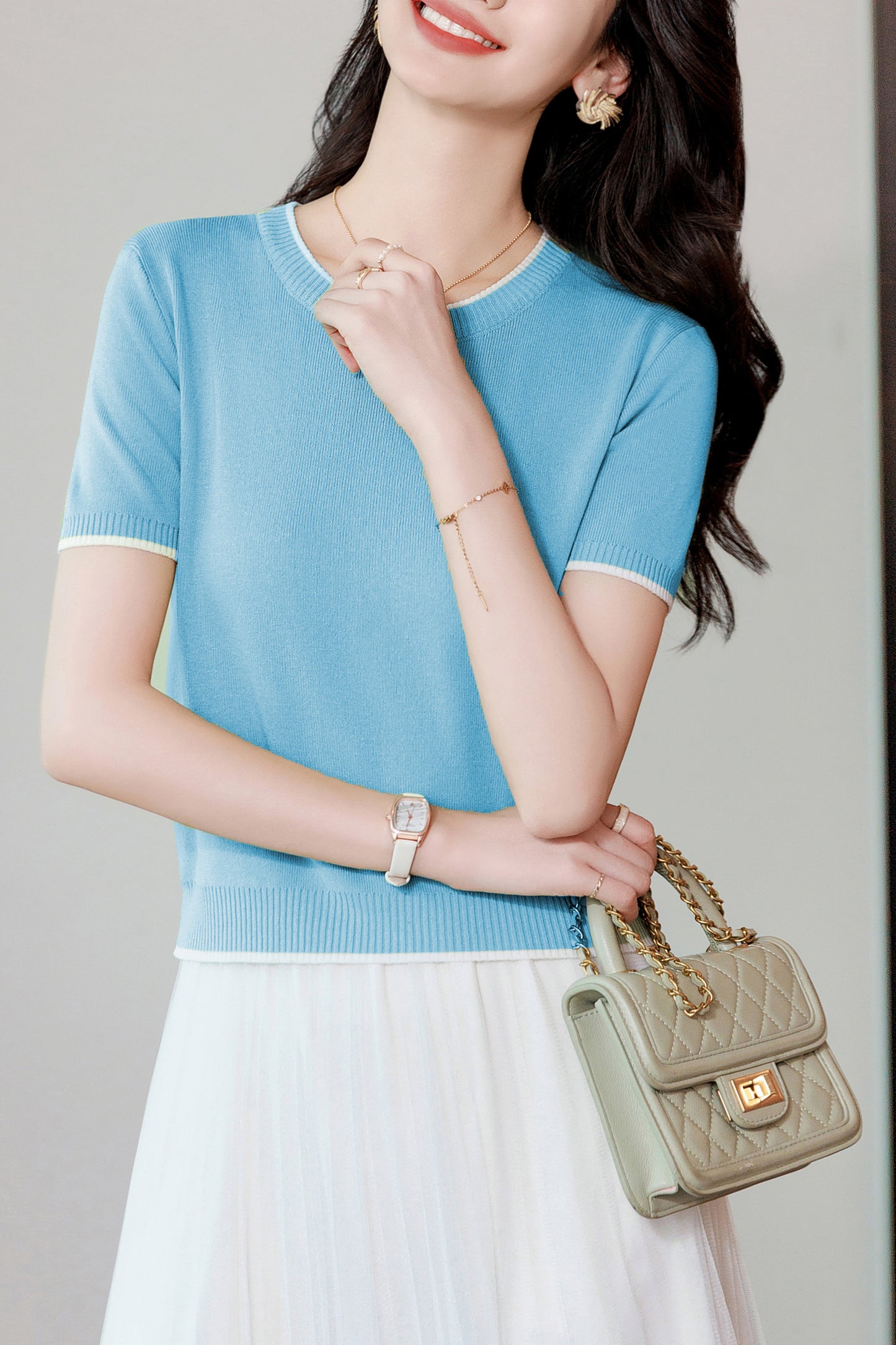 Women's Short Sleeve Ribbed Knit Tops