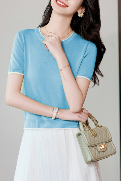 Women's Short Sleeve Ribbed Knit Tops