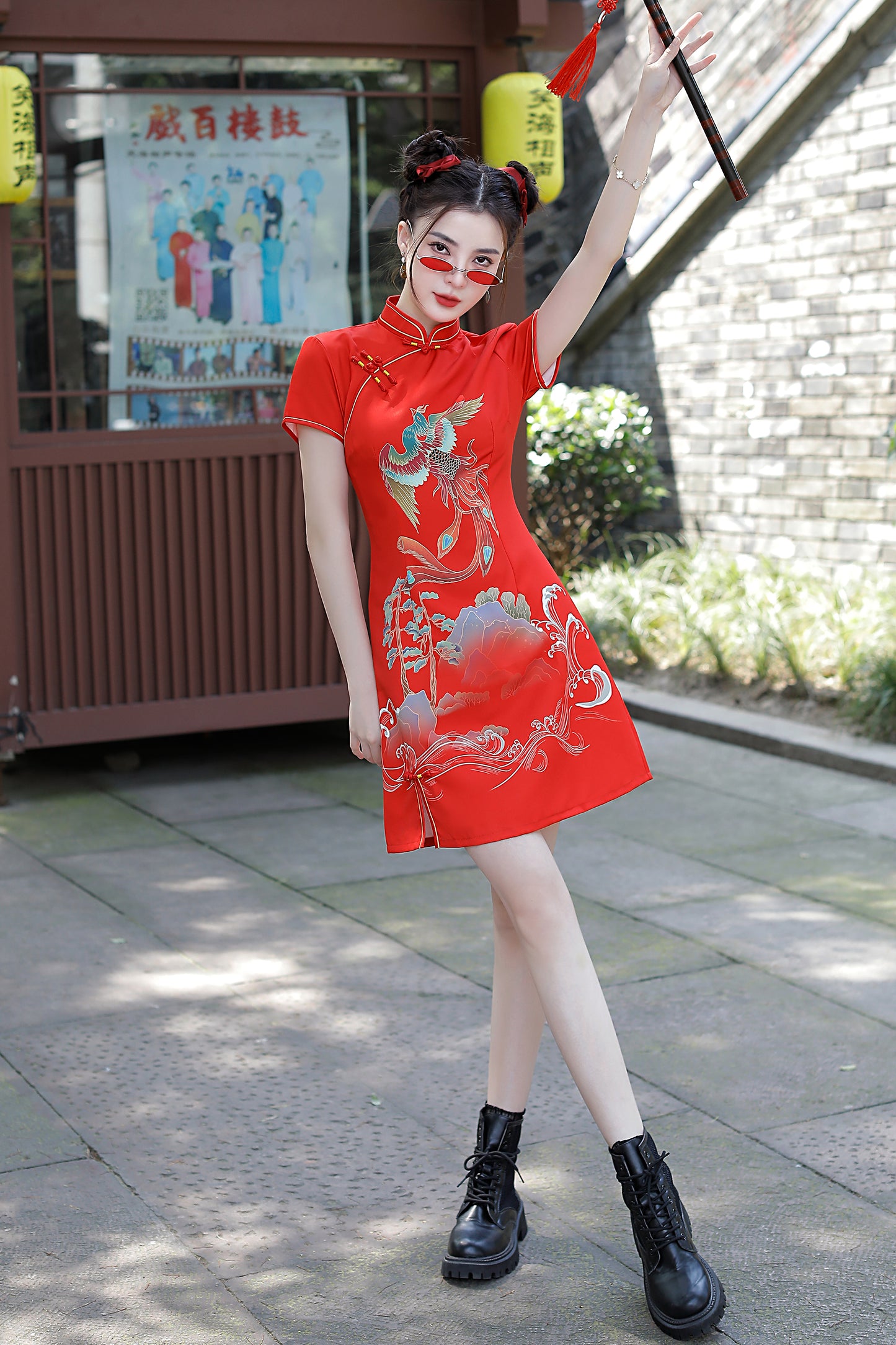 Women's Chinese Cheongsam Print Mini Dress