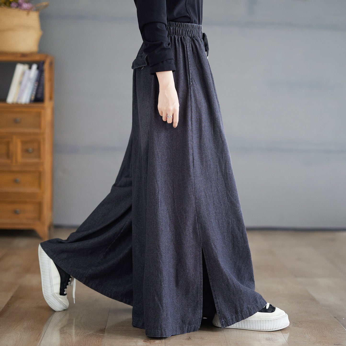 Drawstring Trendy Side Slit Wide Leg Pants